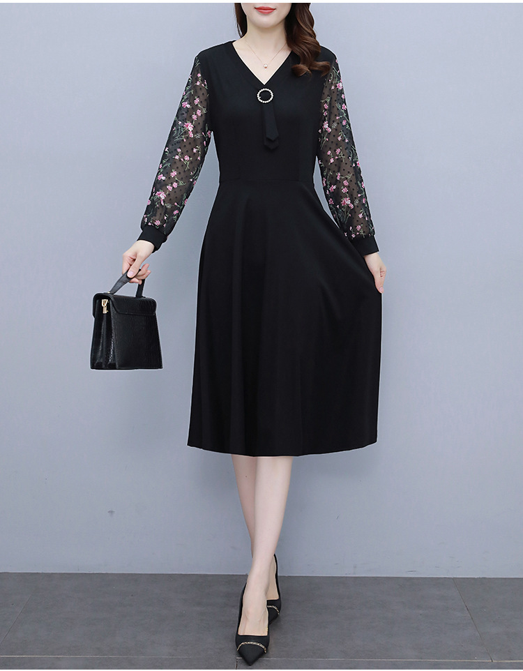 Chiffon dress for women 2022 Spring and Autumn New Style, a mid-length Korean-style waist-cinching and slimming dress with floral patchwork pic 11