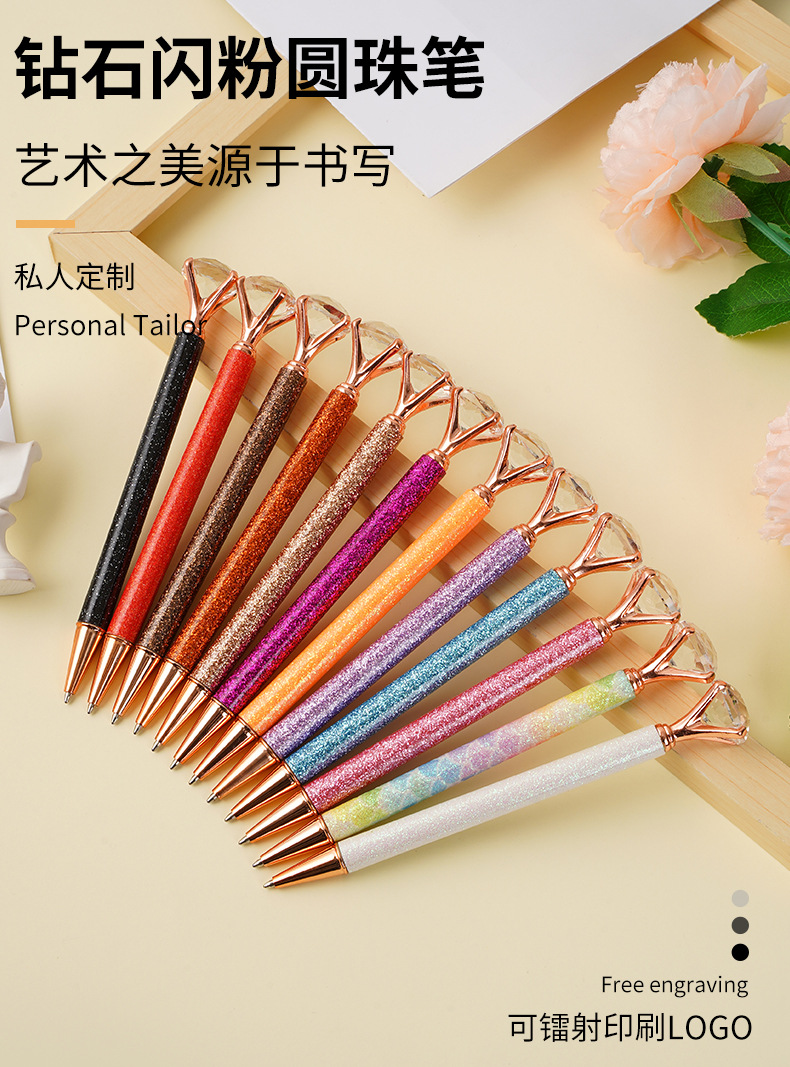 Wholesale diamond ballpoint pens, gold powder covered ballpoint pens, large diamond pens and fashionable gift pens from the manufacturer pic 1