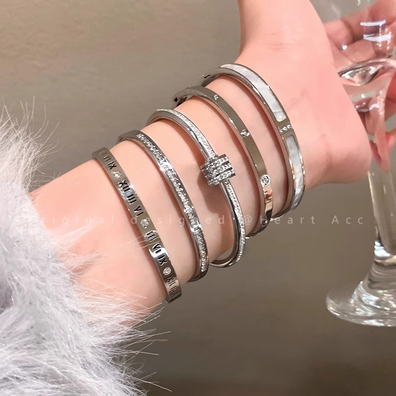 Silver titanium steel bracelet for women, high-end look, zircon plain ring bracelet, jewelry, silver bracelet, bracelet, string bracelet, new style pic 16