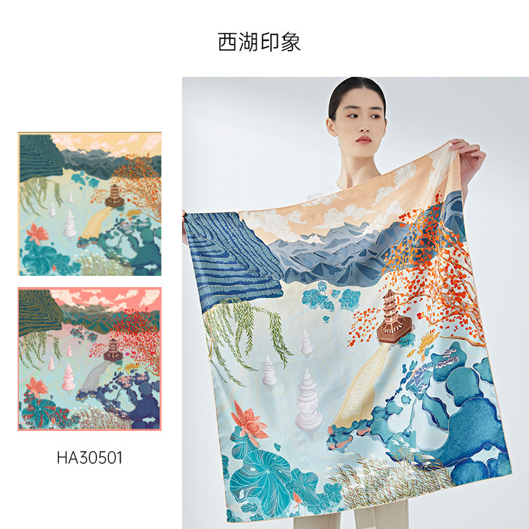 Double-sided digital silk large square scarf 90cm, Chinese style scarf, heavyweight 16mm mulberry silk scarf processing on behalf of others pic 9