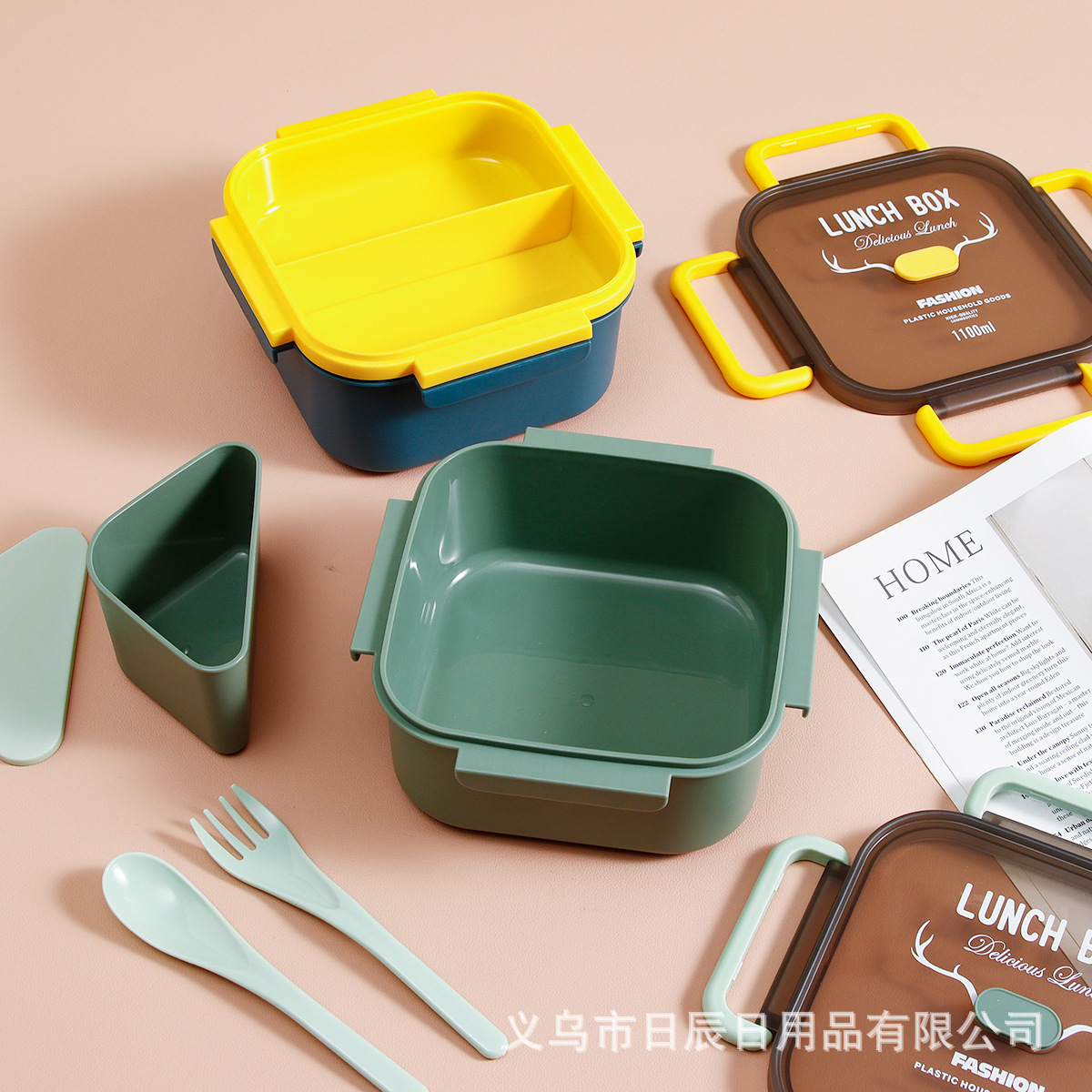 日式微波炉方形饭盒上班族学生可加热餐盒大容量户外便当盒带叉勺详情8