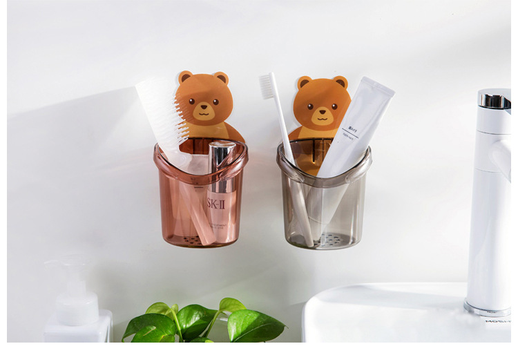 Little Bear Hug storage cup, bathroom wall-mounted storage rack without drilling, comb storage box, toothpaste and toothbrush storage rack pic 2