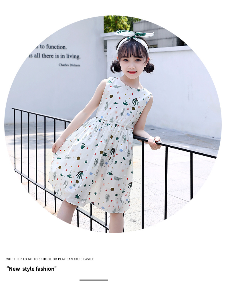 Falda de algodón para niñas 2023 nuevo vestido de verano niño niño medio grande vestido floral de algodón abierto hombro espalda falda de corazón pic 42
