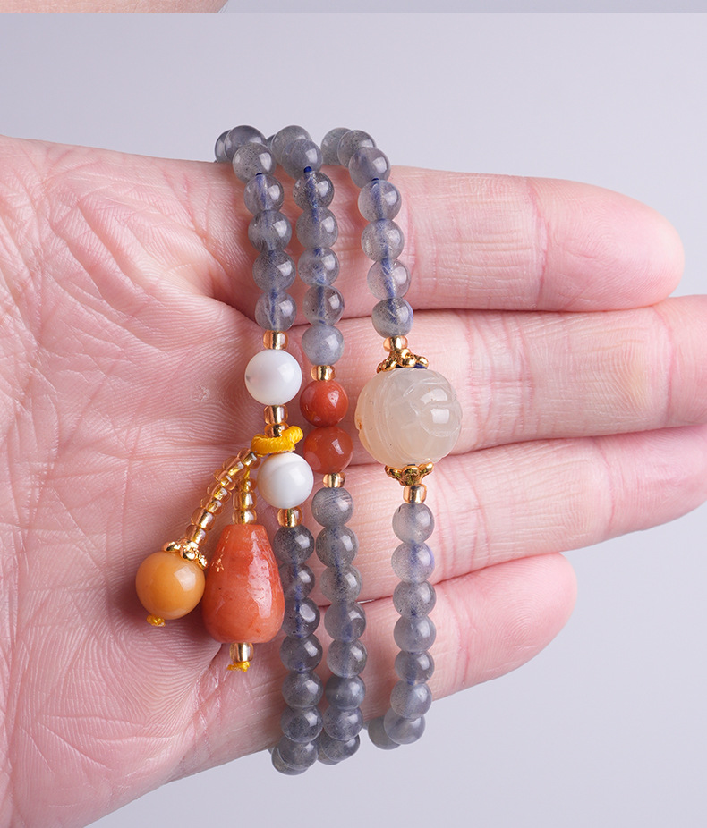 天然蓝月光多圈手链女新中式百搭水晶石猫眼石草莓晶吊坠批发手串珠子详情4