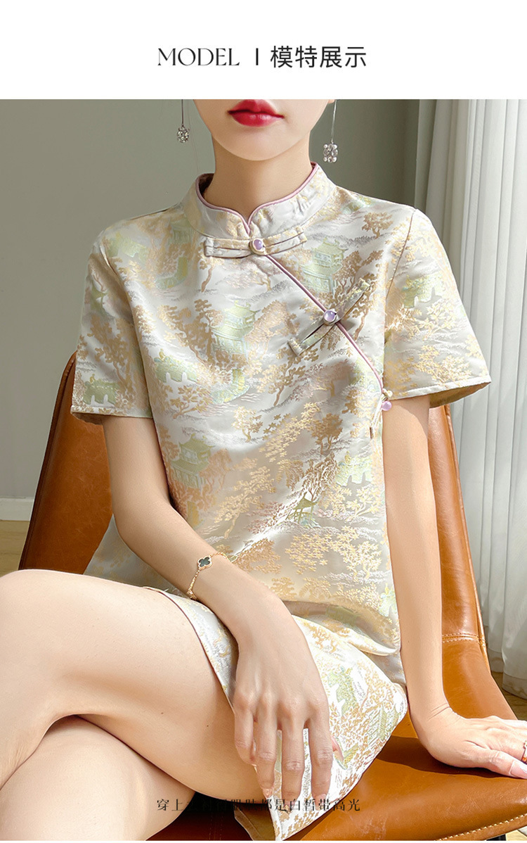 提花复古改良旗袍裙女士夏季2024新中式禅意国风小个子宽松连衣裙详情9