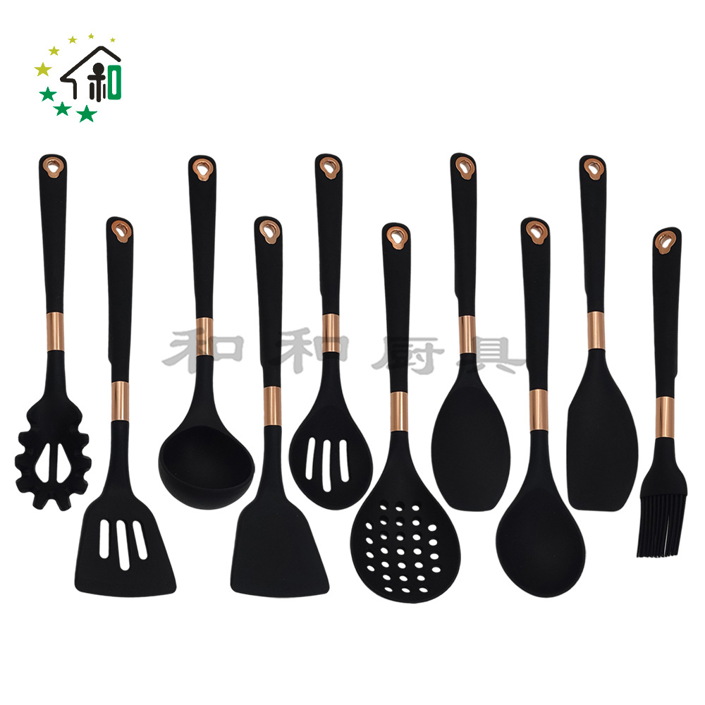 Supply cross-border silicone kitchenware sets, non-stick pans, kitchenware, cooking spoons and spatulas, 10 pieces of gold baking tools pic 13