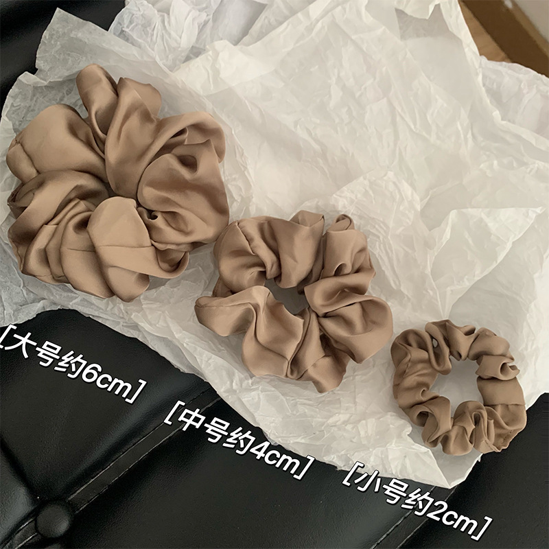 4 colors in ~ High-end large intestine hair band from Dongdaemun, South Korea, cream texture, silky satin finish, brown hair tie for autumn and winter pic 8
