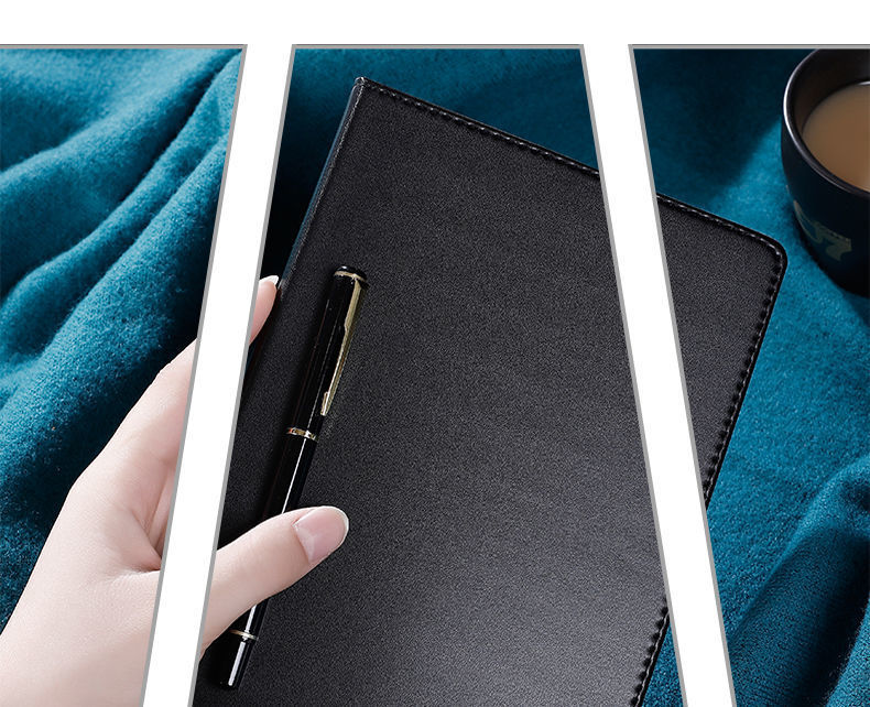 Black business cuero engrosado notebook notepad pu copia dura diario para estudiantes universitarios libro de logo al por mayor pic 4