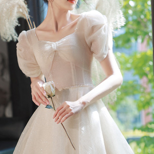 香槟色伴娘服2022年新款秋季仙气姐妹团显瘦晚礼服裙艺考演出礼服详情8