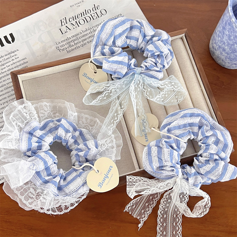 Super fairy-like ballet-style retro lace large intestine hair band, girl's bow hair tie, versatile hair tie, student ponytail hair accessory pic 36
