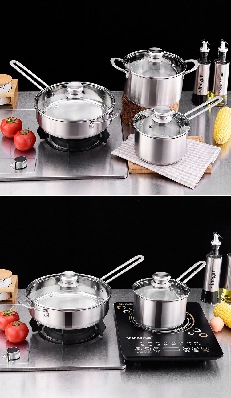 Gift set: 304 stainless steel three-piece cookware 16+20+24cm kitchen daily-use cookware combination set pic 14