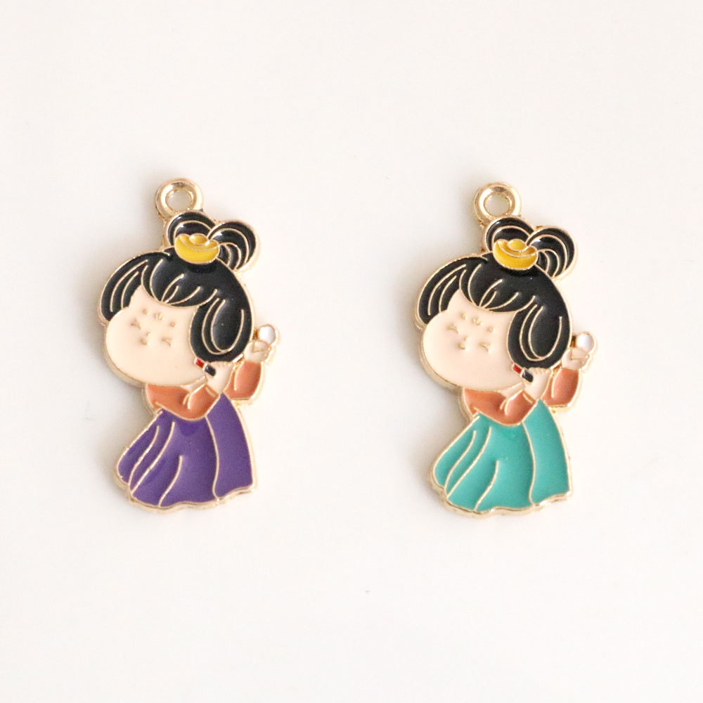 西安旅游纪念古风唐朝贵妃仕女卡通滴油合金diy饰品配件挂件吊坠详情5