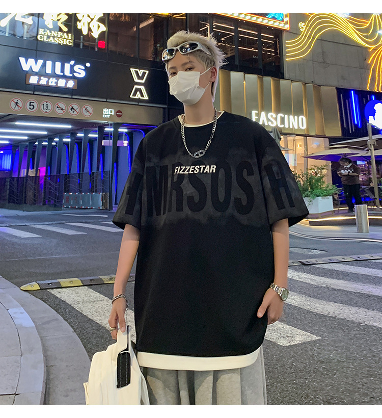 港风短袖t恤男夏季2024新款美式潮牌男生oversize青少年宽松体恤详情6