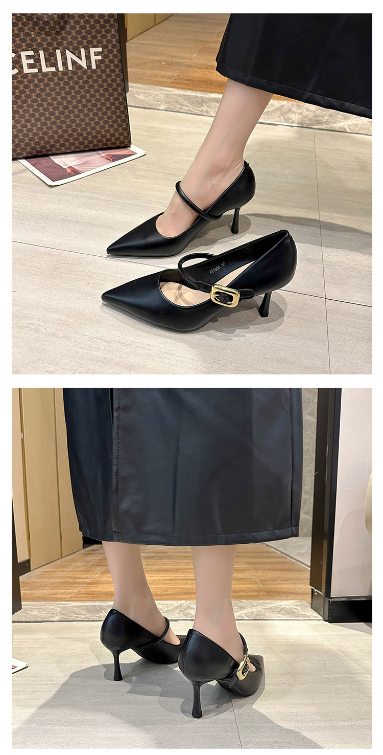 时装单鞋2024春秋外穿尖头粗跟皮带扣高级感气质通勤工作时装鞋女详情6
