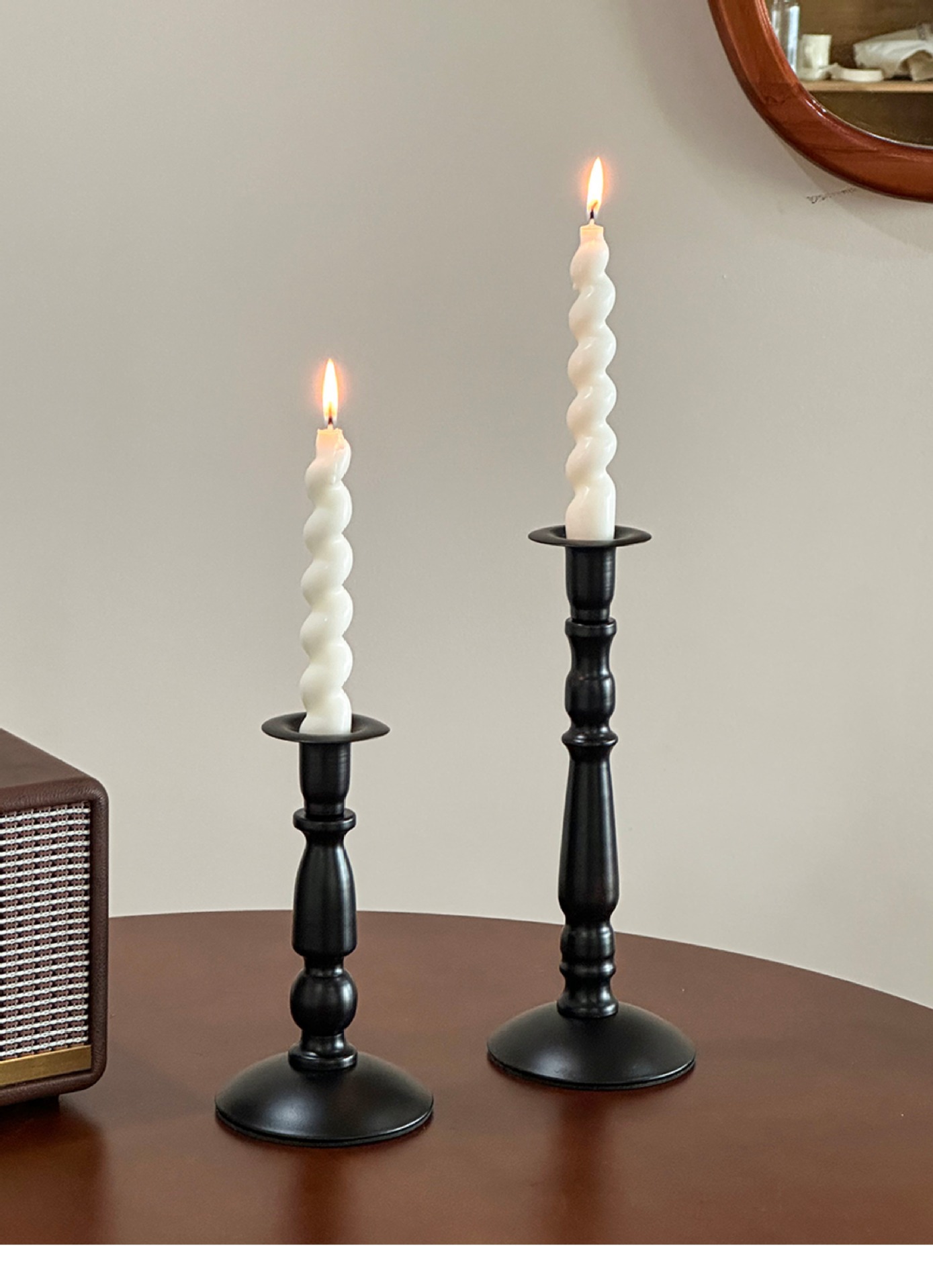 Cross-border ins American retro black iron candlestick for dining table atmosphere decoration, Roman column long candlestick pic 19