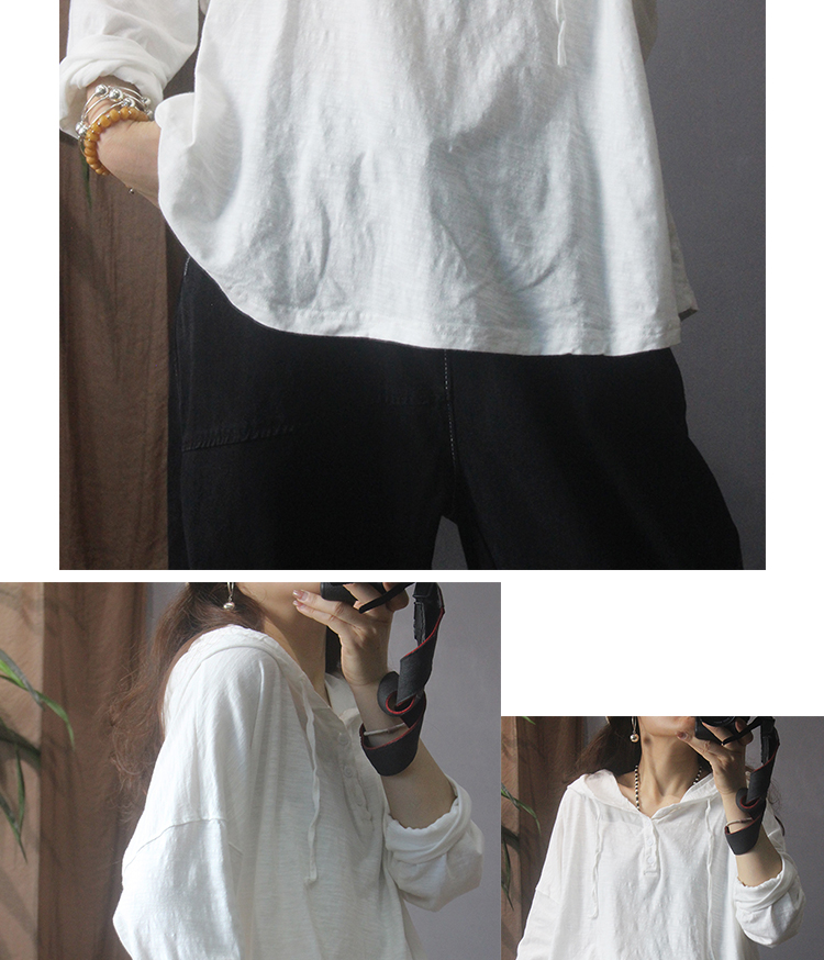 Nueva camiseta de manga larga con capucha mujer 2022 retro holgado commuter button legging pic 17