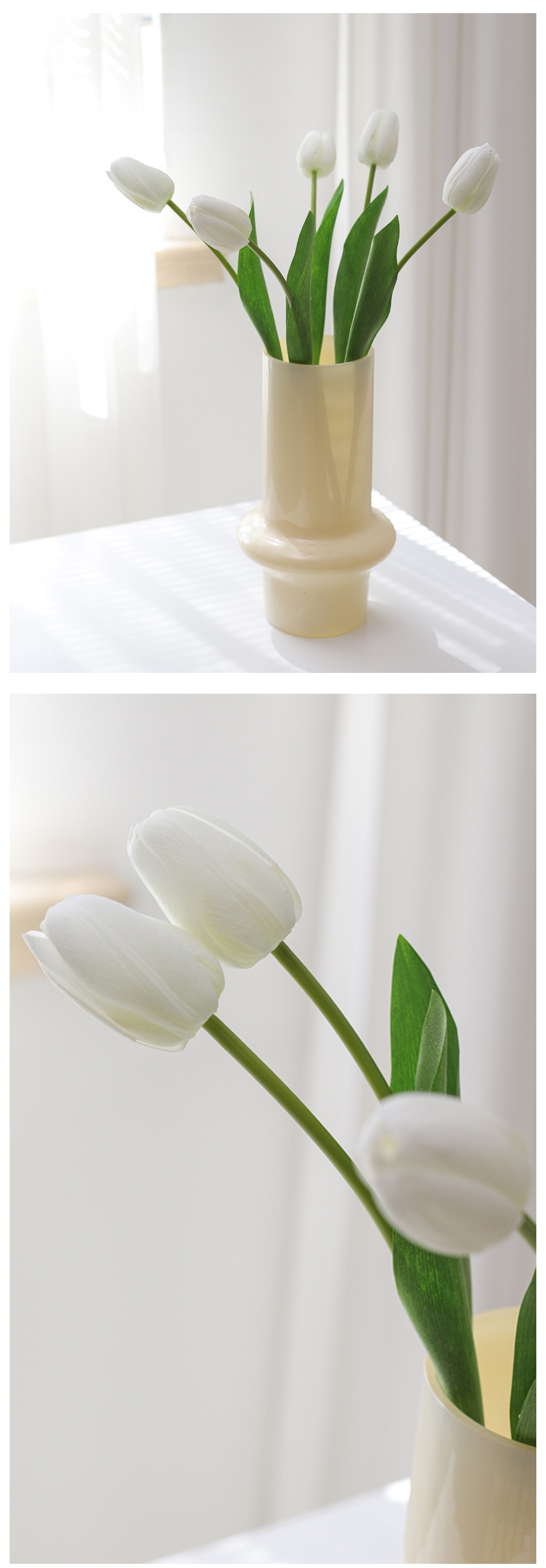 保湿手感郁金香假花仿真花摆设客厅手捧花拍照粉色白色家居装饰详情15