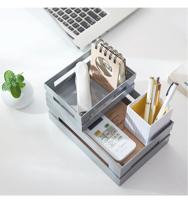 厂家直销桌面收纳盒现代办公用品可叠加客厅厨房卫生间纯色置物架详情10