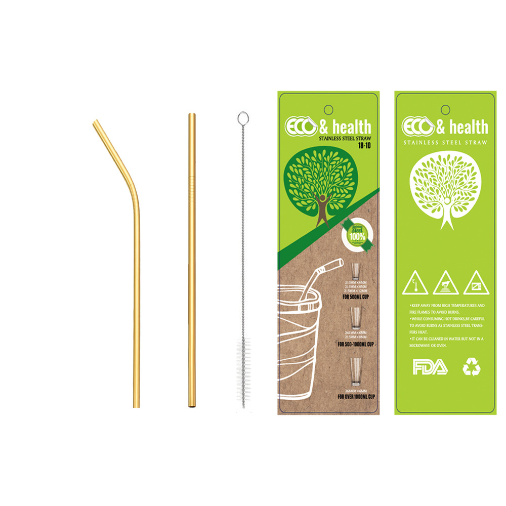 Factory direct sales 304 gold stainless steel straws for cold drinks, milk tea and coffee, reusable eco-friendly straw sets, portable and easy to clean, reusable stainless steel straws for outdoor, home use, bars and hotels. pic 3