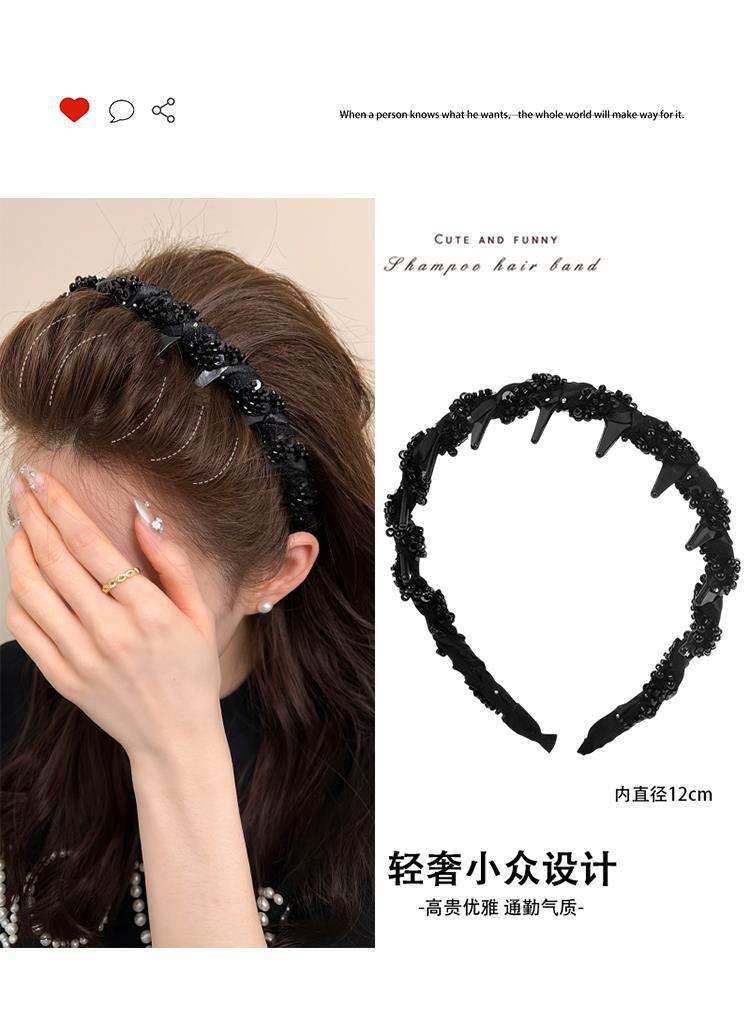 气质复古水钻黑色发箍女高级感洗脸压发防滑带齿头箍气质发卡头饰详情3