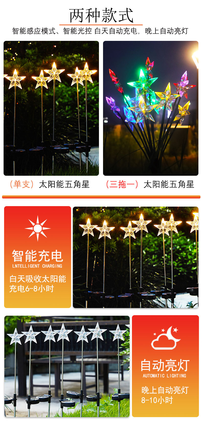 Wholesale customized solar lamps for courtyard, garden, balcony decoration, atmosphere, outdoor waterproof ground insertion, five-pointed star lawn lamps pic 4