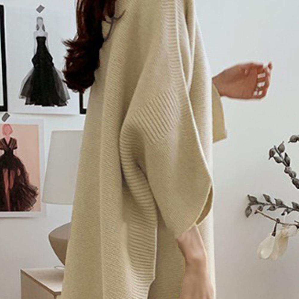 Mid-length cape sweater pullover for loose outerwear in autumn and winter, laid-back style knitted 蝙蝠衫 pic 4