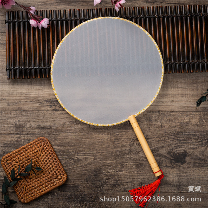 DIY手绘圆形空白扇子宫扇蒲扇团扇真丝扇高级书法绘画扇批发详情6