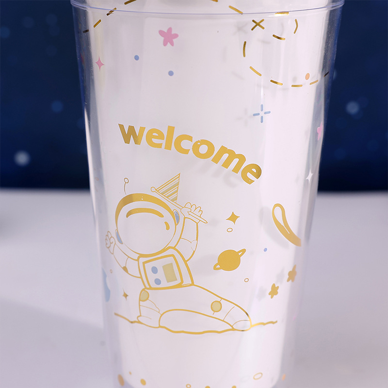 Cartoon animation, large capacity, high appearance level, carrying cup, boy astronaut, astronaut, plastic sliding lid, straw, water cup pic 7