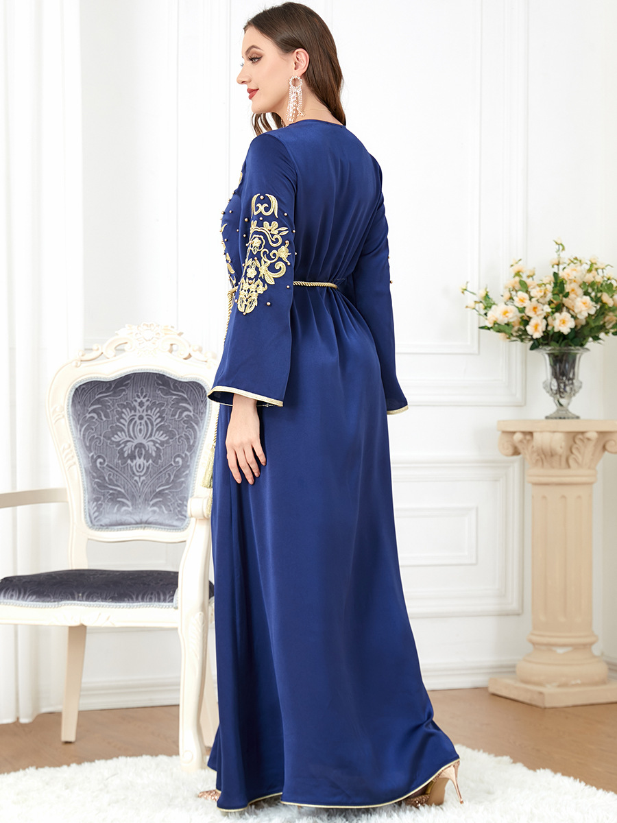 3299muslim Middle Eastern women's clothing, Arab clothing, new V-neck cross-border long-sleeved dress for European and American trade pic 11