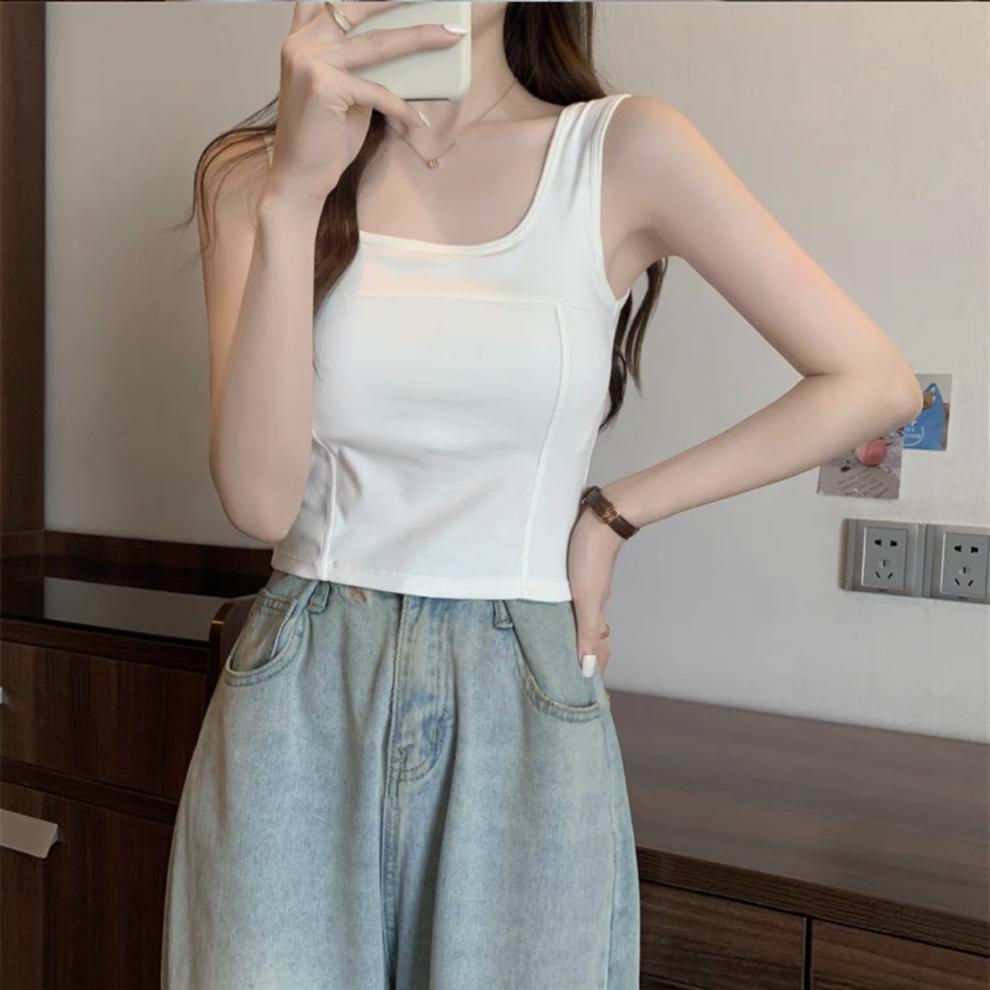 纯棉吊带背心女美背简约百搭小清新带胸垫一体修身打底外穿抹胸详情12