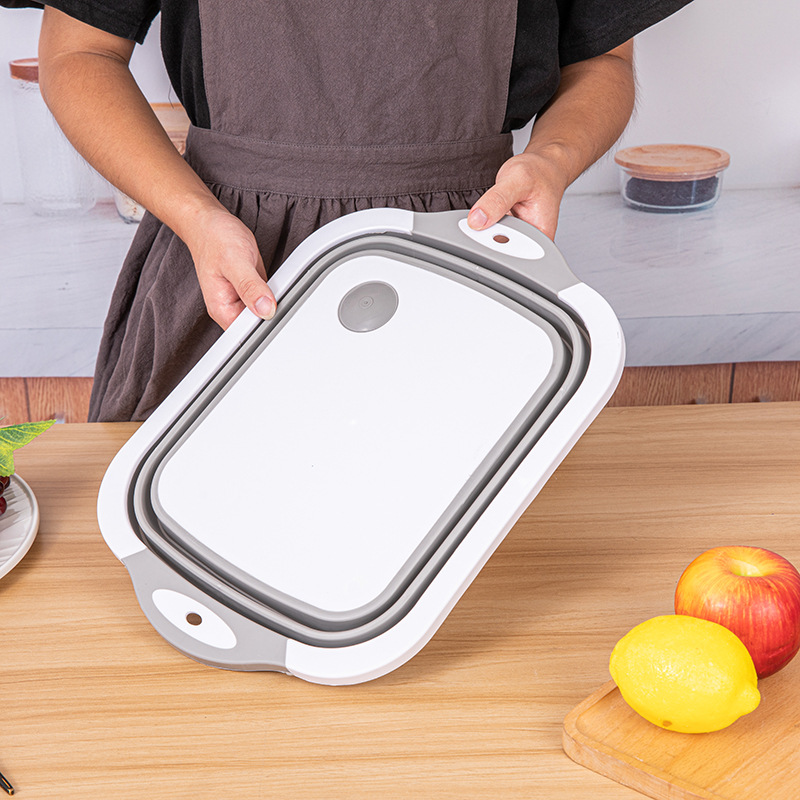 Folding cutting board, dual-purpose cutting board, household sink, anti-slip multi-functional adhesive board, plastic cutting board, hanging for storing vegetables pic 1