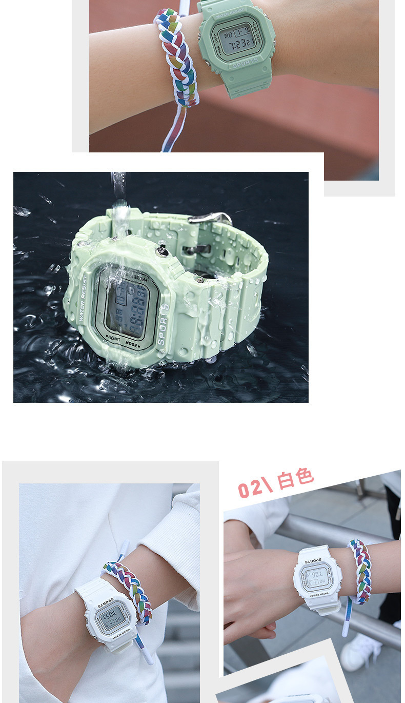 Foreign trade student sports electronic watch for men and women, multi-functional luminous alarm clock, waterproof matcha green small square electronic watch pic 10