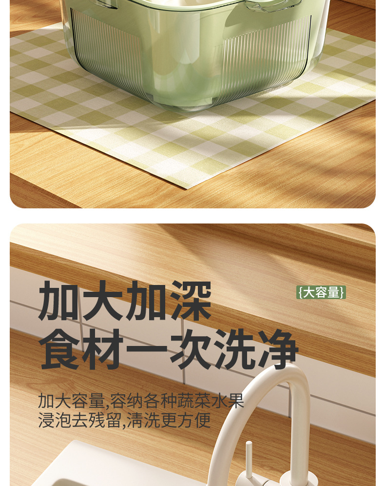 新款 沥水篮双层加厚透明洗菜盆厨房家用客厅多功能洗水果蔬菜篮详情9