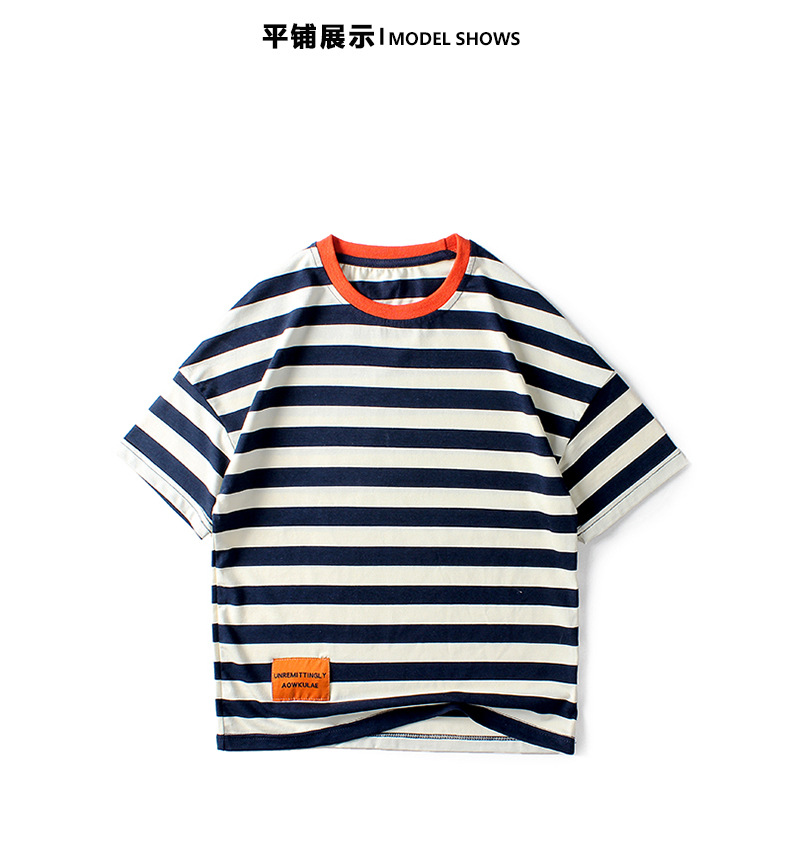 夏季童装韩版新款儿童运动短袖 大童潮款条纹上衣男童短袖t恤批发详情8