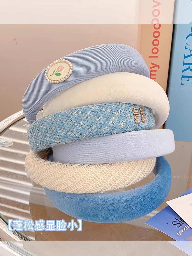 Blue hairband for women, high-end, stylish, wide-brimmed, high-top headband, 2025 new style hair tie, hairpin headwear pic 3