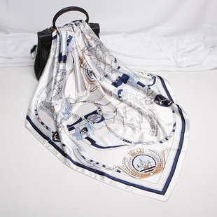 大方巾90cm女士礼品丝巾春秋新款围巾 缎面仿真丝印花大披肩批发详情20