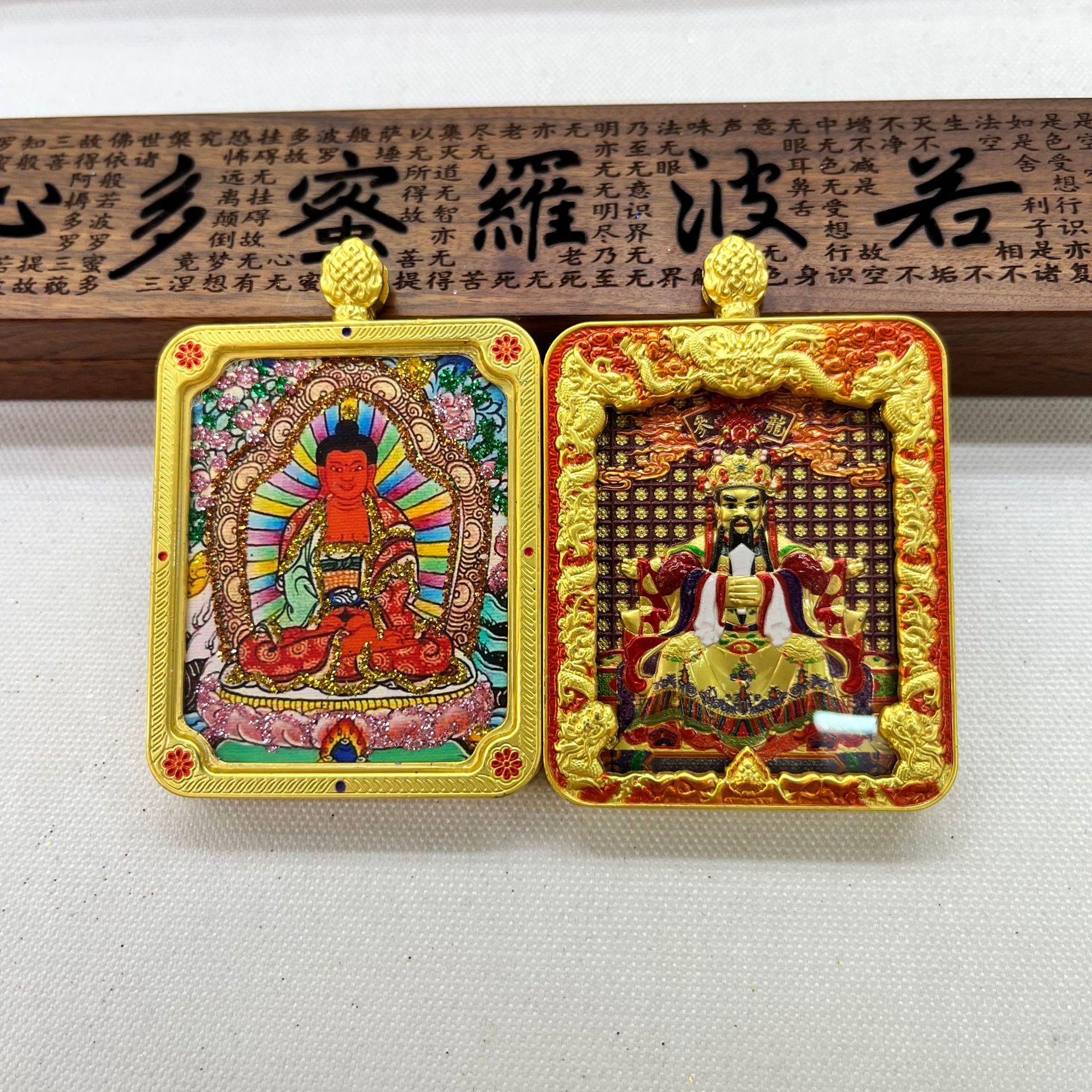 五台山唐卡浮雕双面款立体龙五爷吞金兽双面唐卡前世今生项链吊坠详情10