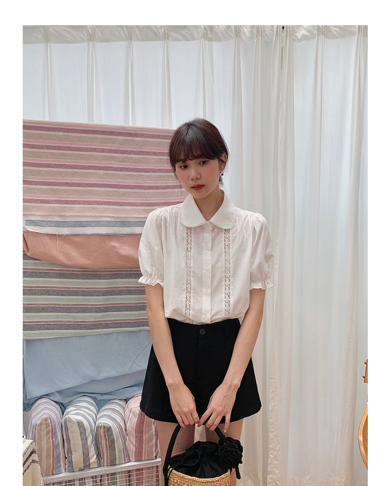【歌铭】法式复古蕾丝娃娃领减龄衬衫女装夏季新款短袖开衫Y1417F详情23