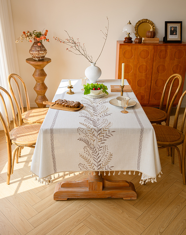 Youzhuo Nordic modern, simple, fashionable, creative, elegant and high-end cotton and linen fabric tablecloths, waterproof embroidered tablecloths, small floral coffee table fabrics, tassel cover fabrics, rectangular tablecloths pic 14