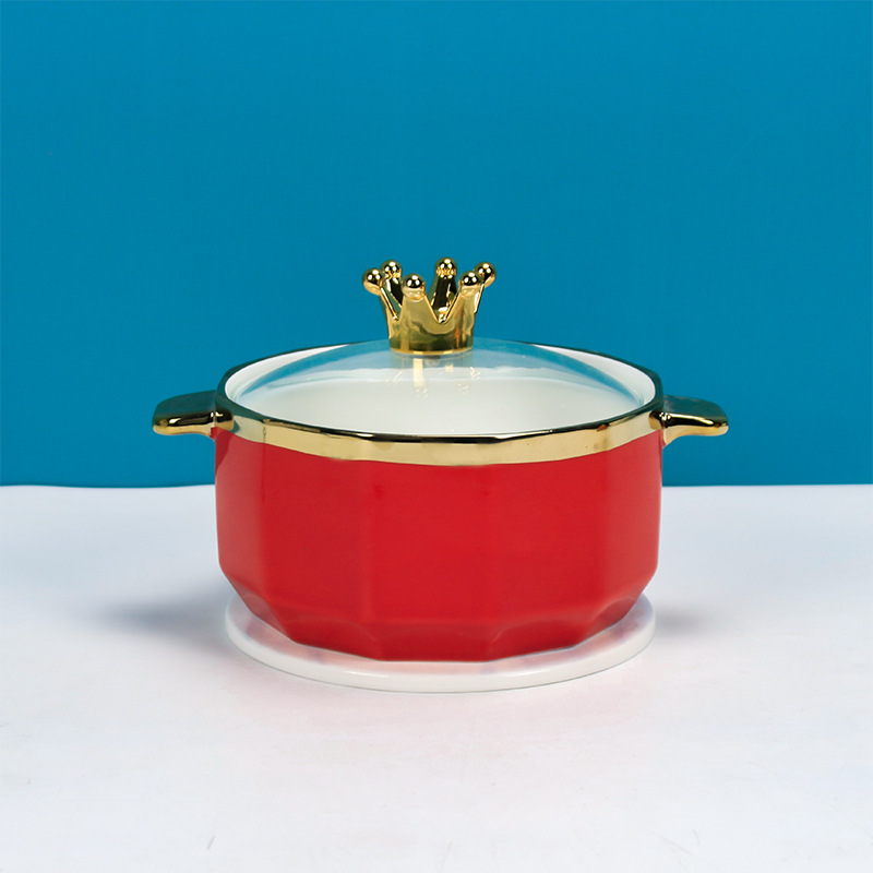 Solid-color ceramic instant noodle soup bowls for student dormitories, large capacity, high appearance level, with LIDS, household soup bowls with handles, wholesale pic 2