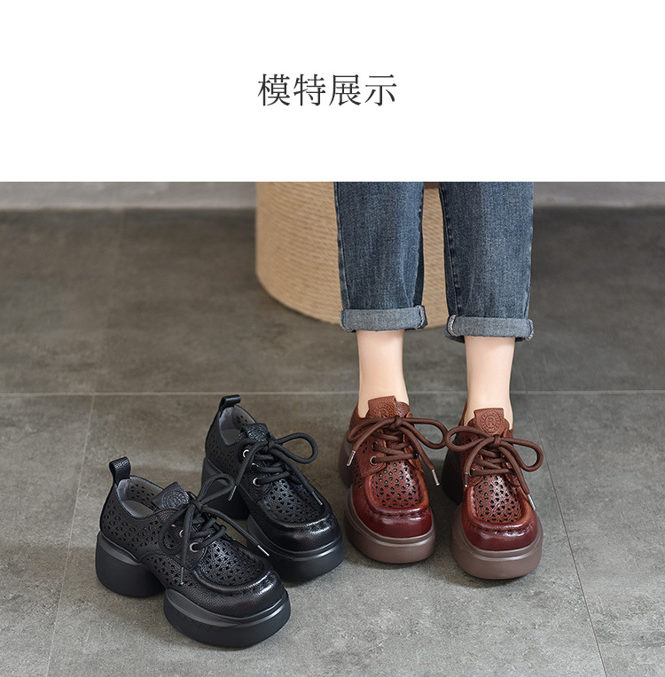 真皮坡跟凉鞋女2024新夏季复古休闲罗马松糕鞋厚底高跟镂空洞洞鞋详情15
