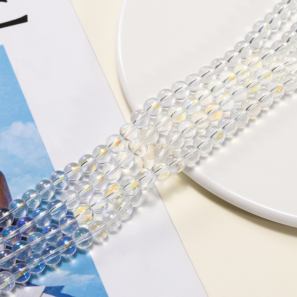 White frosted crystal moonstone, round beads, transparent glass, gradient and dazzling scattered beads, diy bracelet material pic 19