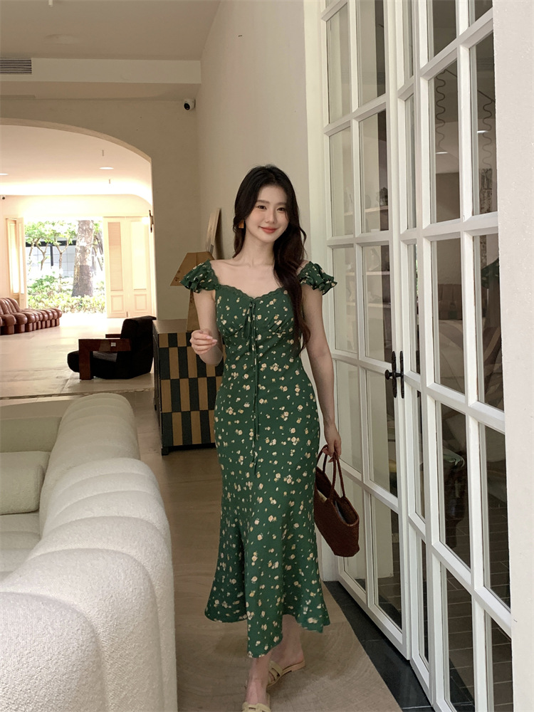 秀熙熙十三行2024夏季新款气质印花复古高腰短袖连衣裙女BS88041详情19