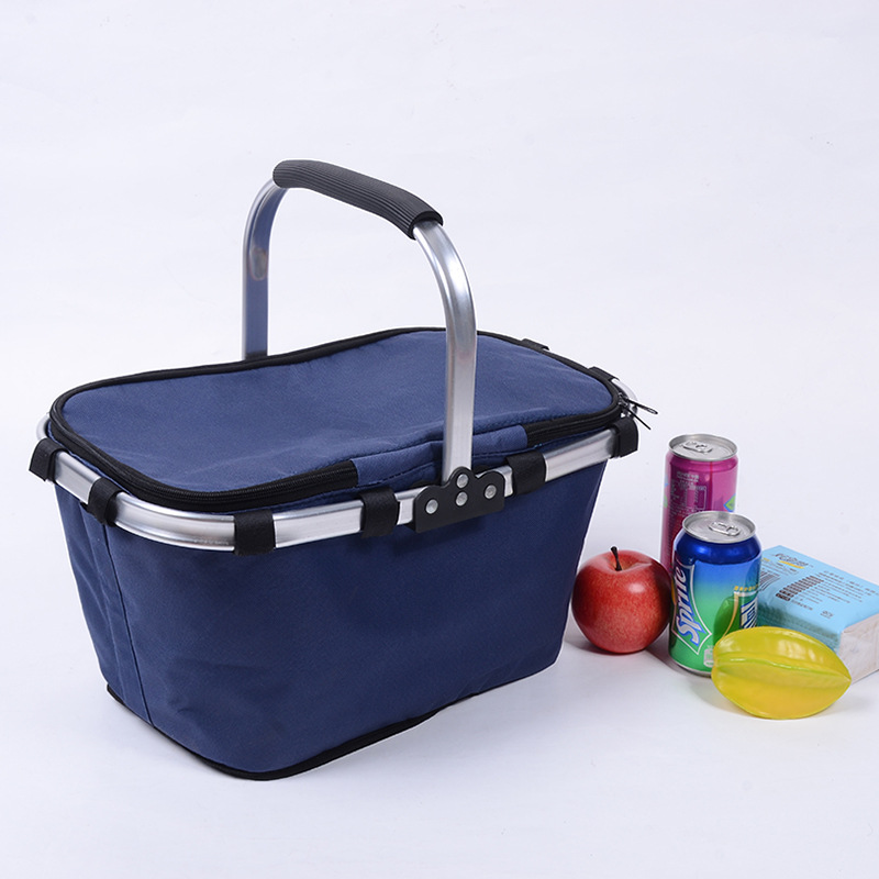 New 600D Oxford fabric folding shopping basket, outdoor picnic bag, hand-held zipper shopping basket, cross-border supply, insulated bag, meal bag, wine insulated bag, catering camping box, ice bag insulated bag, insulated box pic 1