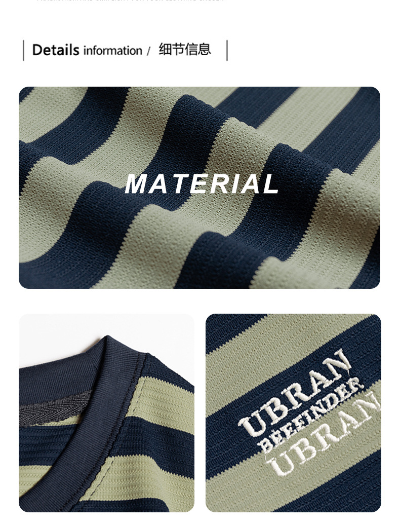 古川男装|2024夏季新款提花条纹短袖男宽松圆领套图百搭学生半袖详情15
