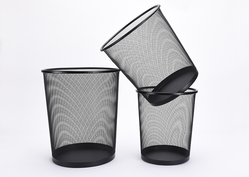 Factory direct sales of iron mesh trash cans, metal uncovered garbage baskets, simple trash cans, household and office waste paper cans in stock pic 9