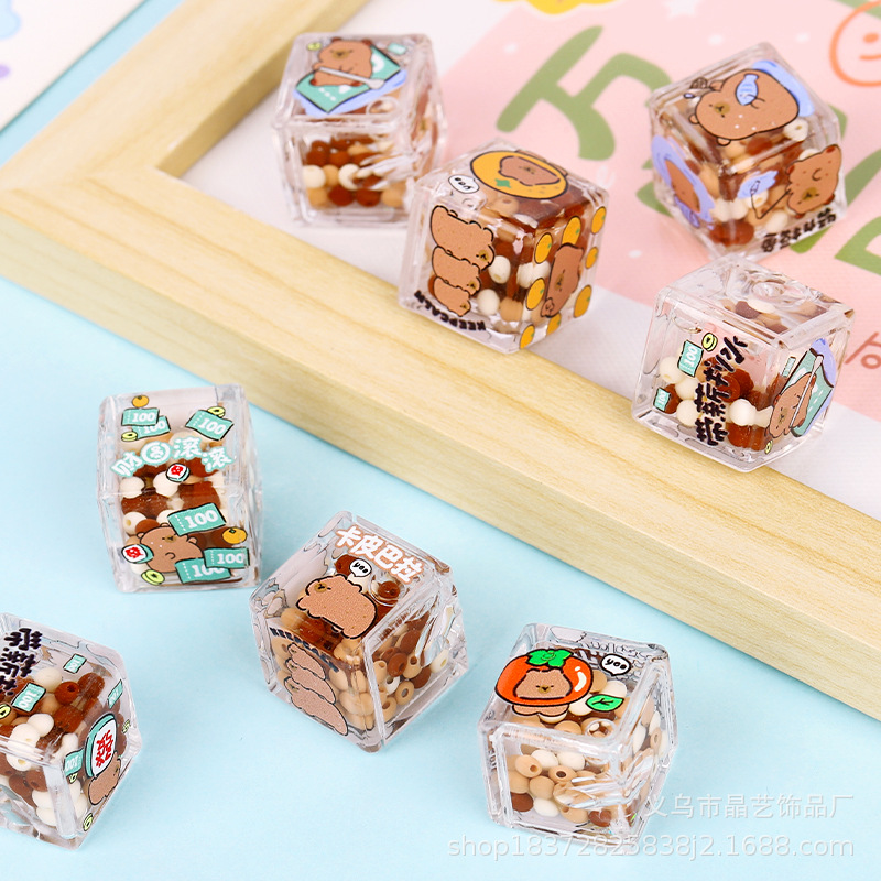 Transparent cartoon series square beaded oil-impregnated acrylic perforated diy handmade necklace, bracelet and mobile phone chain accessories pic 3