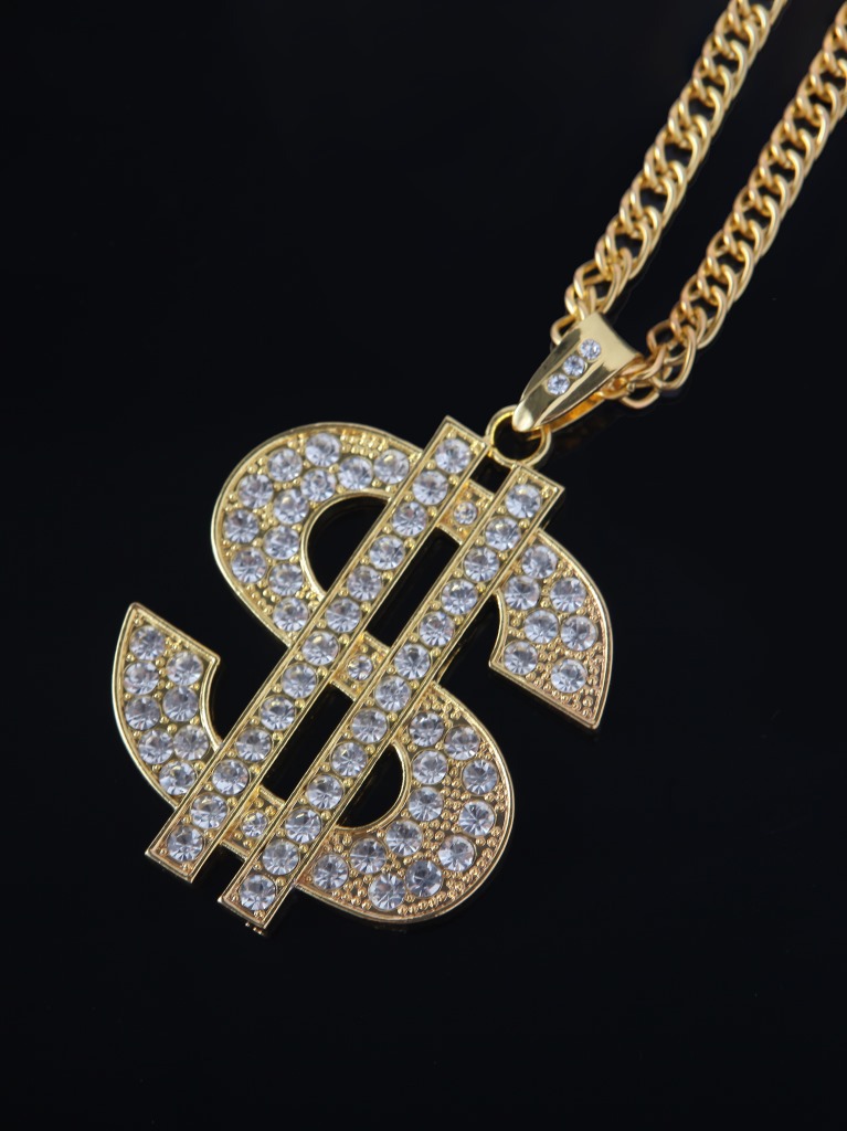 欧美夸张嘻哈霸气粗美金符号项链合金镶钻个性潮男潮人大吊坠饰品详情7