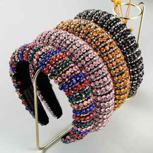 French retro, light luxury, heavy craftsmanship hair bands, high-end feel, rhinestone wide headbands, elegant hair accessories for balls, wholesale and export pic 5