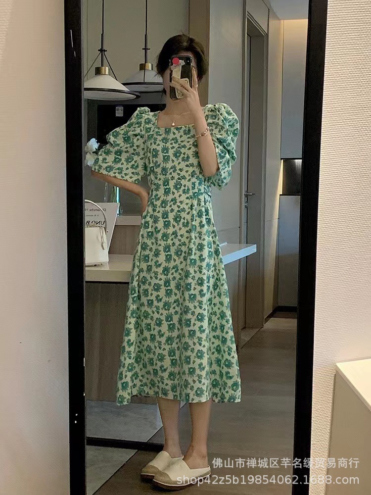 Early spring petite elegant dress for women 2023 summer waist-cinching and slimming lady chiffon floral mid-length dress pic 15